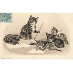 CHATS CHAT -FG35079 CAT KATZE GROUPE DE CHATS AVEC PLUME ET ENCRIER