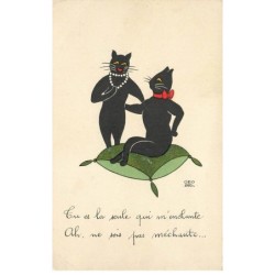 CHATS CHAT -FG35173 CAT KATZE COUPLE DE CHATS NOIRS COLLIER DE PERLE NE SOIS PAS MECHANTE PAR ILLUSTRATEUR GEO