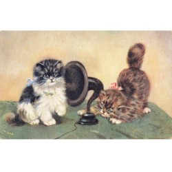CHATS CHAT -FG35176 CAT KATZE DEUX CHATONS UTILSE UN TELEPHONE