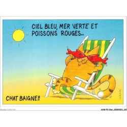 AHWP2-0206 - CHAT - ciel bleu mer verte et poissons rouges - chat baigne !! - félin pour l'autre ! - daniel mennebeuf