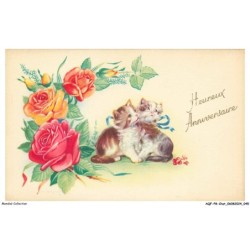 AQFP8-0528-CHAT - fleurs - deux chats - heureux anniversaire