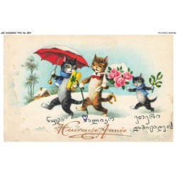 AQFP8-0551-CHAT - cadeau - fleurs - heureuse année