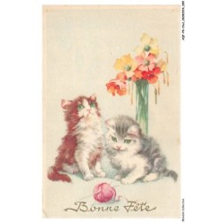 AQFP8-0552-CHAT - fil de laine - pot de fleurs - bonne fete