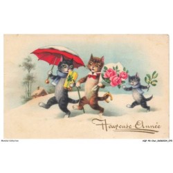 AQFP8-0545-CHAT - cadeau - bouquet de fleurs - heureuse année