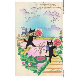 AQFP9-0595-CHAT - bouquet de fleurs - heureux anniversaire - CARTE A SYSTEME