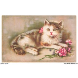 AQFP8-0546-CHAT - portrait de chat - fleurs