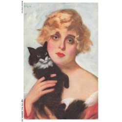 AQFP10-0719-CHAT - jeune dame et son compagnon - caresses