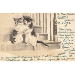 MIKIFP9-032- DEUX CHAT ET EVENTAIL