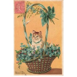 MIKIFP9-023- CHAT PANIER FLEURS MYOSOTIS