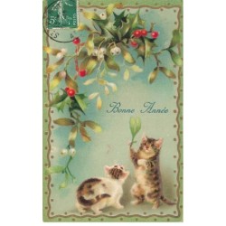 MIKIFP9-015- DEUX CHATS BONNE ANNEE