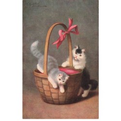 MIKIFP9-004- DEUX CHATS QUI JOUE SUR UN PANIER