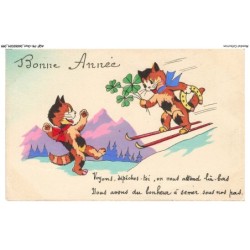 AQFP8-0557-CHAT - trefle - fer a cheval - bonne année