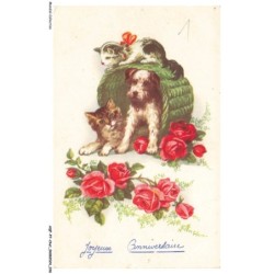 AQFP7-0457-CHAT - chien et chats - joyeux anniversaire