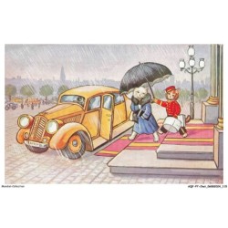 AQFP7-0497-CHAT - la montée dans la voiture sous la pluie