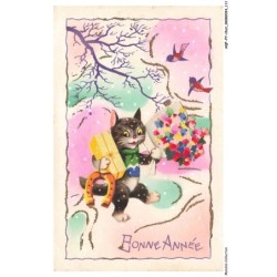 AQFP7-0495-CHAT - cadeaux de bonne année - CARTE A SYSTEME