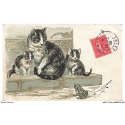 AQFP7-0459-CHAT - la grenouille et les chats