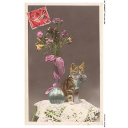AOJP5-0321-CHAT - UN CHAT - UN VASSE DE FLEURS