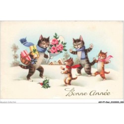AKYP7-0622-CHAT - BONNE ANNEE - CHATS DANS LA NEIGE