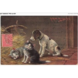 AKYP7-0664-CHAT - CHATS ET CHIEN DE CHASSE PAR ILLUSTRATEUR