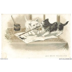 ASHP6-0331-CHAT - AU BON MARCHE - DEUX CHATONS SUR DU PAPIER AVEC UNE PLUME A ECRIRE