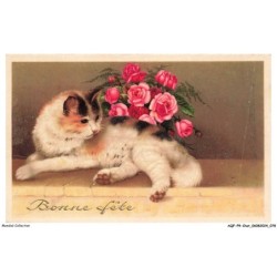 AQFP9-0623-CHAT - chat et fleurs - bonne fete