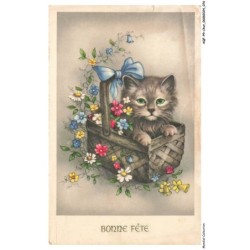 AQFP9-0622-CHAT - chaton dans un panier - bonne fete