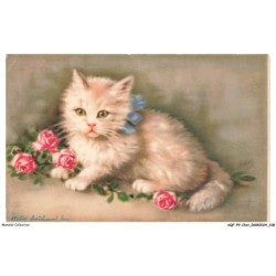 AQFP9-0638-CHAT - fleurs et regard d'un chat