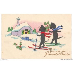 AQFP9-0652-CHAT - le ski - plante d'houe - bonne et heureuse année