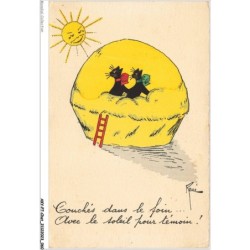AKYP7-0639-CHAT - DEUX CHATS SOUS LE SOLEIL ILLUSTRATEUR RENE