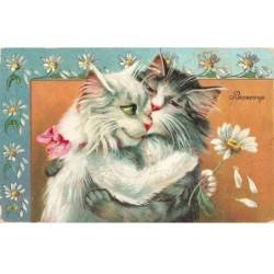 AHCP13-0063- DEUX CHATS FLEURS BEAUCOUP ILLUSTRATEUR BOULANGER