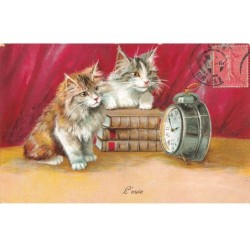 AHCP13-0066- DEUX CHATS ET UN REVEIL L OUIE ILLUSTRATEUR BOULANGER