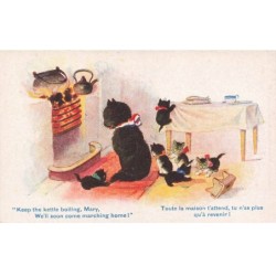 MIKI-DP6-050- CHAT NOIR ET CHATONS  PAR ILLUSTRATEUR FLORENCE BARNES