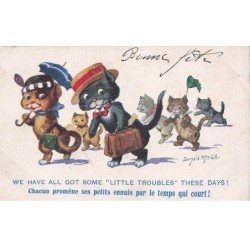 MIKIDP1-039- CHATS HUMANISE CHAPEAU VALISE PARAPLUIE PAR ILLUSTRATEUR BARNES