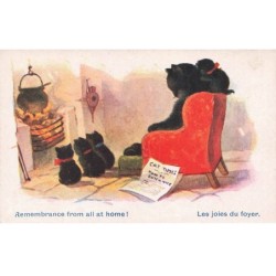 MIKI-DP6-052- CHAT NOIR ET CHATONS LES JOIES DU FOYER  PAR ILLUSTRATEUR FLORENCE BARNES