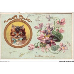 AILP9-0926 - CHAT - cueillis pour vous PORTRAIT EN MEDAILLON ET FLEURS