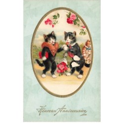 MIKIDP1-026- CHATS HUMANISE FLEURS HEUREUX ANNIVERSAIRE EDIT PITTIUS