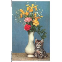 ASHP7-0423-CHAT - CHATON ET POT DE FLEURS