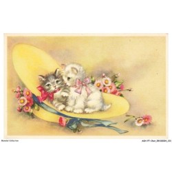 ASHP7-0427-CHAT - DEUX CHATONS SUR UN CHAPEAU AVEC DES FLEURS