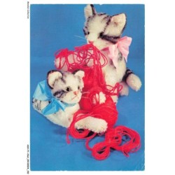 ASHP1-0077-CHAT - DEUX CHATONS ET FIL DE LAINE ROUGE