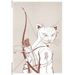 ASHP2-0119-CHAT - DESSIN D'UN CHAT AVEC UNE ARC ET DES FLECHES - ASTROLOGIE CHINOISE - LE CHAT - SAGITTAIRE