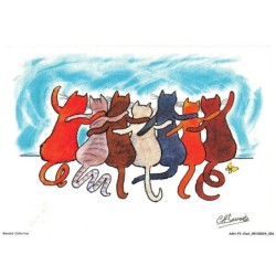 ASHP3-0151-CHAT - DESSIN DE SIX CHATS ASSISENT LES UN PRES DES AUTRES