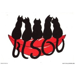 ASHP3-0182-CHAT - DESSIN DE CHATS ASSISENT SUR UNE LEVRE ROUGE