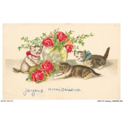 AVWP13-0749-ANIMAUX - Chats - Joyeux anniversaire - Fleurs
