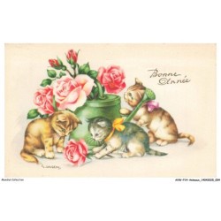AVWP14-0783-ANIMAUX - Chat - Bonne année - Fleurs
