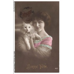 AWOP18-0985-ANIMAUX - Chat et fillette - Bonne fete