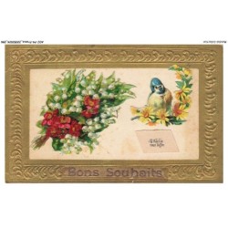 AOJP4-0247-OISEAUX - L'AMITIE VOUS L'OFFRE - BON SOUHAITS - OISEAU ET FLEURS
