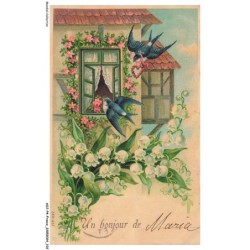 AOJP4-0250-OISEAUX - UN BONJOUR DE MARIA - OISEAUX ET FLEURS
