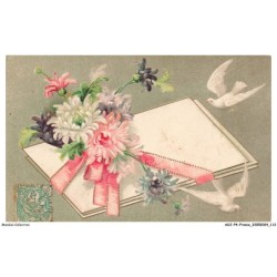 AOJP4-0255-OISEAUX - CARTES ENVELOPPEES DE FLEURS - OISEAUX