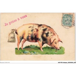 AKVP10-0752-ANIMAUX - JE PENSE A VOUS - UN COCHON A LA RECHERCHE DE NOURRITURE