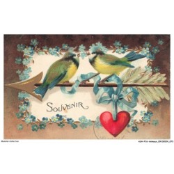 ASHP16-1022-ANIMAUX - SOUVENIR - DEUX PETITS OISEAUX ET FLEURS